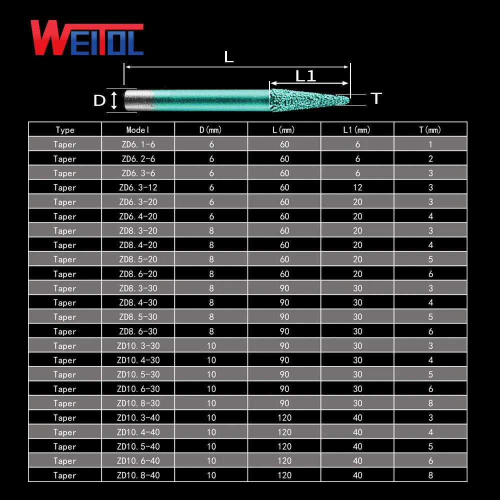 Weitol 6/8/10mm shank Brazing stone engraving bits marble carving tools CNC router bits for granite