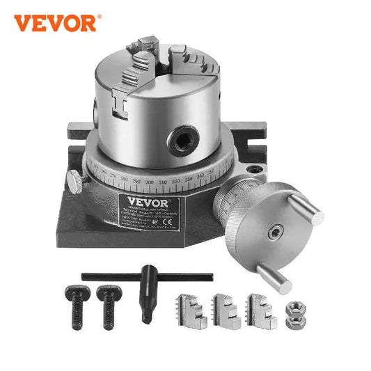 VEVOR Precision Milling Rotary Table 4''/ 100 mm, Horizontal Vertical Model with 3-Jaw Chuck Indexing Tools for Milling Machines