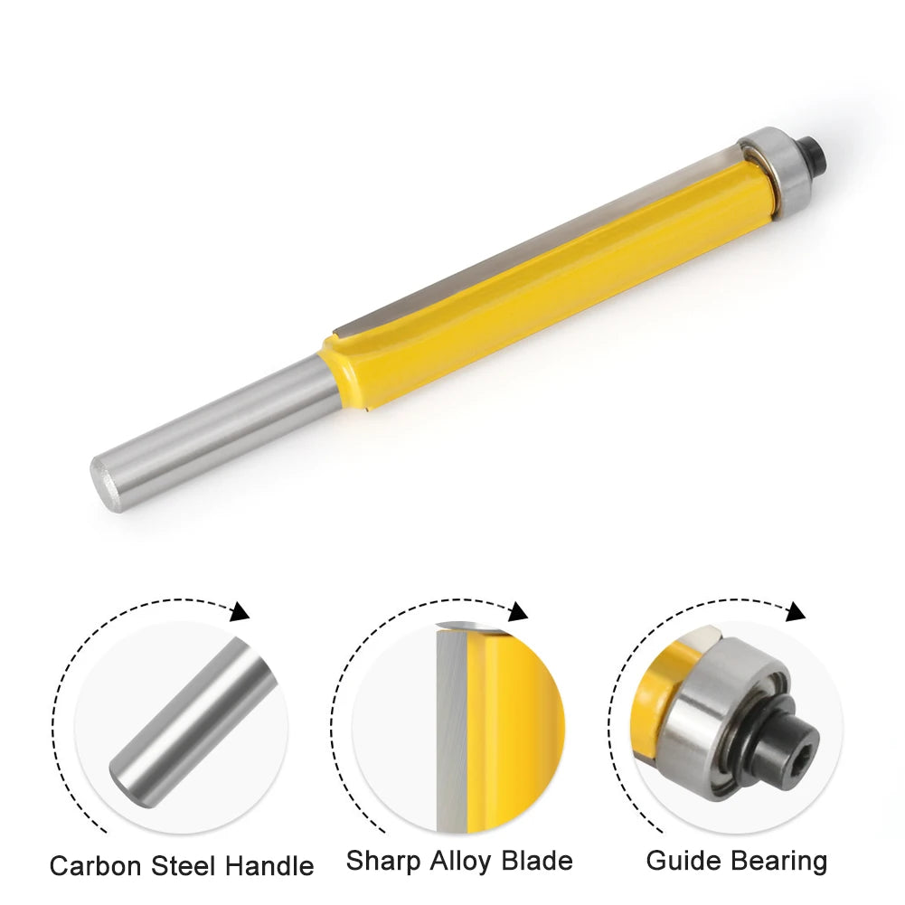 1/4′′ 8mm Shank Long Blade Flush Trim Router Bit With Bearing for Wood Template Pattern Bit Tungsten Carbide Milling Cutter