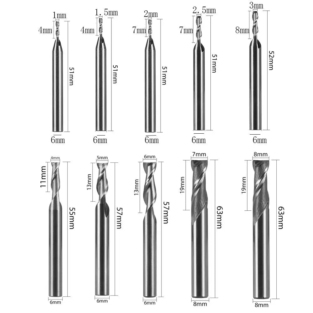 Carbide Milling Cutter 2 Flute Straight Shank End Router Bit Mill 4mm 6mm 8mm 10mm 12mm CNC Tools Stainless Special HRC65