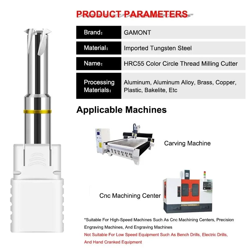 GAMONT HRC55 Single-Teeth Thread Milling Cutter Tungsten Steel Carbide For Aluminium High Hardness Endmills CNC Machining Tools