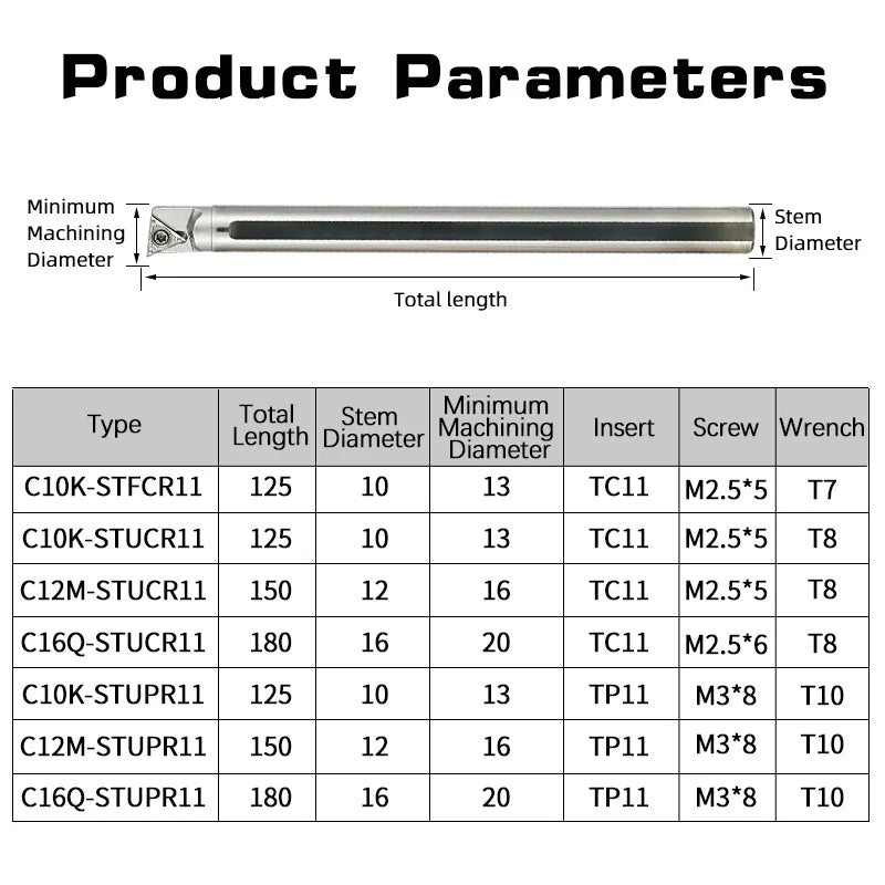 STFCR/STUCR/STUPR Internal Cooling Tungsten Steel Cutter Bar Internal Hole Turning Tool TCMT/TPMT Carbide Blade Lathe Tool Set