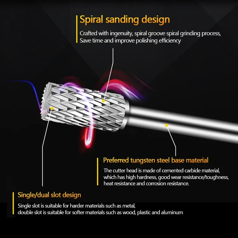 Tungsten steel grinder carbide rotary file cylindrical ball end milling cutter metal grinding engraving single and double groove