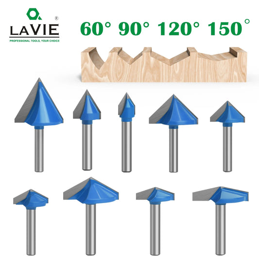 LAVIE 1pc 6mm Shank 60 90 120 150 Degree V Type Slotting Cutter Bit CNC Engraving Solid Router Bit Carbide Milling Cutter C06027