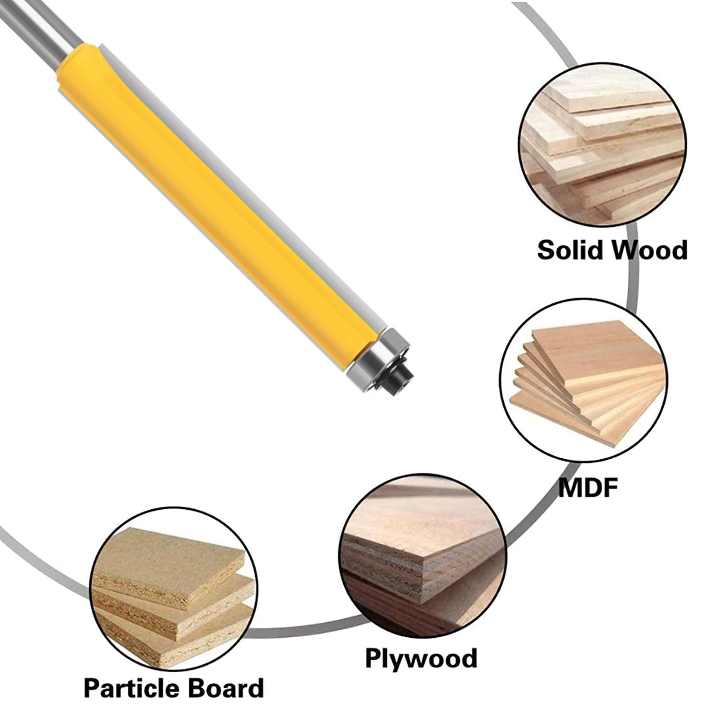 1/4′′ 8mm Shank Long Blade Flush Trim Router Bit With Bearing for Wood Template Pattern Bit Tungsten Carbide Milling Cutter