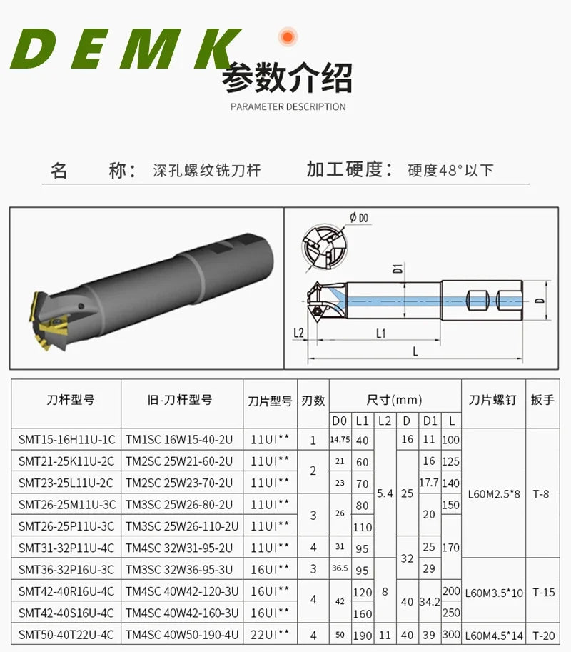 SMT 15 21 23 26 31 36 Lengthen CNC deep hole thread milling cutter Internal cooling for Vargas 11UID 16UID Series carbide insert