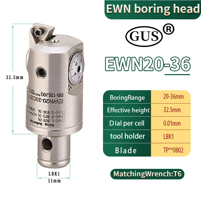 GUS Fine Tuned Boring Head EWN20 EWN25 CNC Tool Holder Metal Lathe Adjustable CBH CKB LBK1 2 3 4 5 6 Chuck Spindle Milling Tools