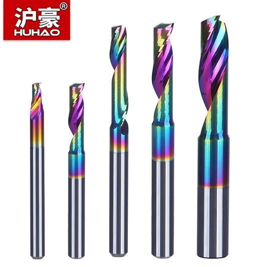 HUHAO 5A Spiral Router Bit DLC Coating Single Flute Carbide End Mill 3.175 ,4 ,5 ,6,8,10mm CNC Milling Cutter for Aluminium