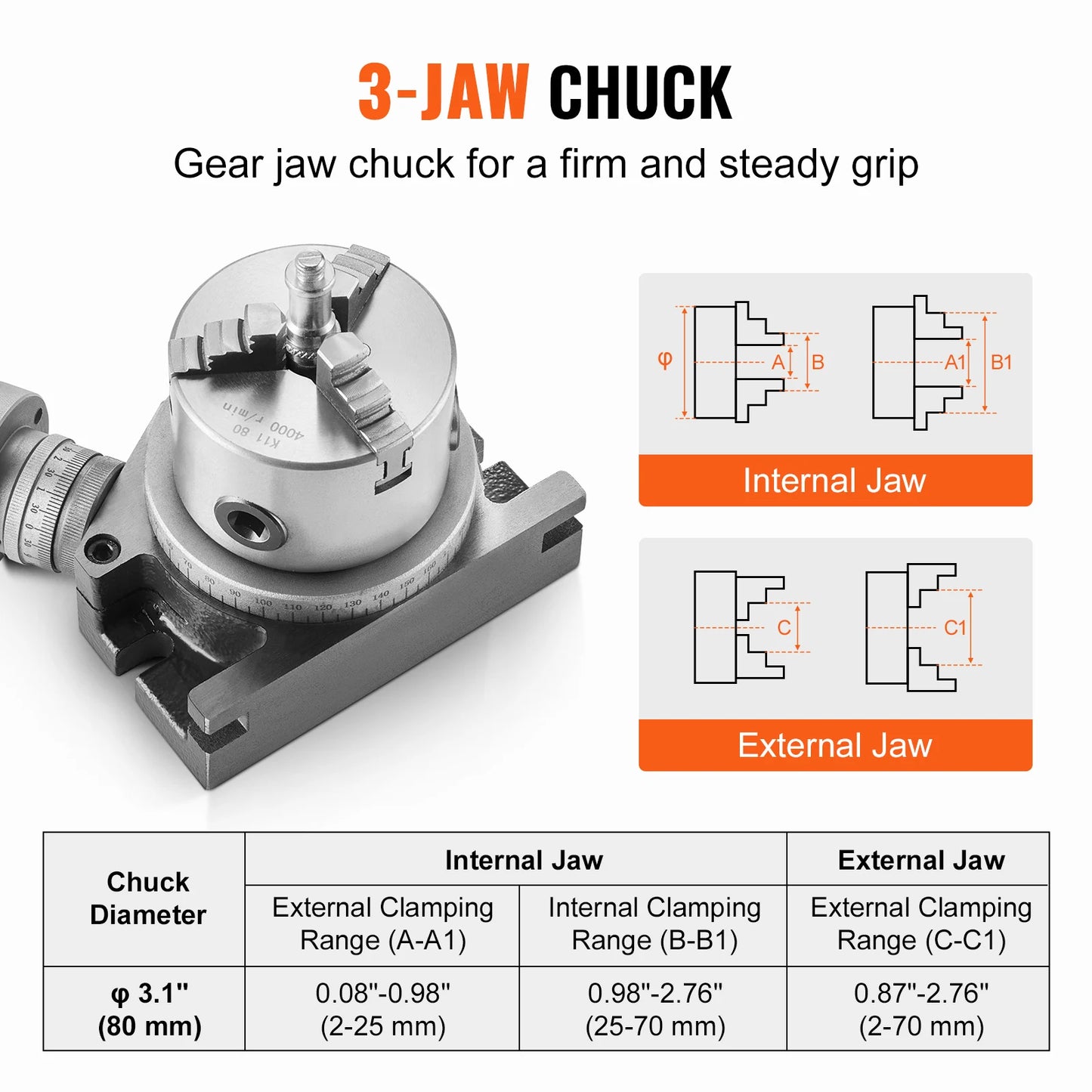 VEVOR Precision Milling Rotary Table 4''/ 100 mm, Horizontal Vertical Model with 3-Jaw Chuck Indexing Tools for Milling Machines