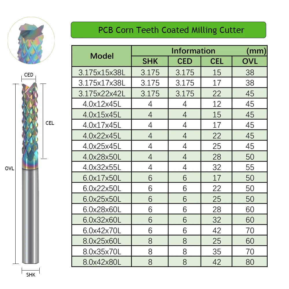 PCB Corn Endmill Carbide Milling Cutter 3.175mm 4mm 6mm 8mm DLC Coated Engraving Router Bit  For Circuit Board CNC Tool