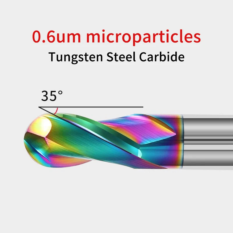 HRC55 Colorful Aluminum Ball Nose Milling Cutter 2 Flutes 50 60 75 100 150mm Tungsten Steel End Mill CNC Machine Tools