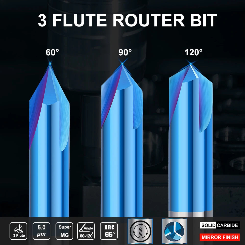 XCAN Milling Cutter Carbide Chamfering Mill 60/90/120 Degrees 3 Flute Router Bit Engraving Bit for Aluminum Copper CNC End Mill