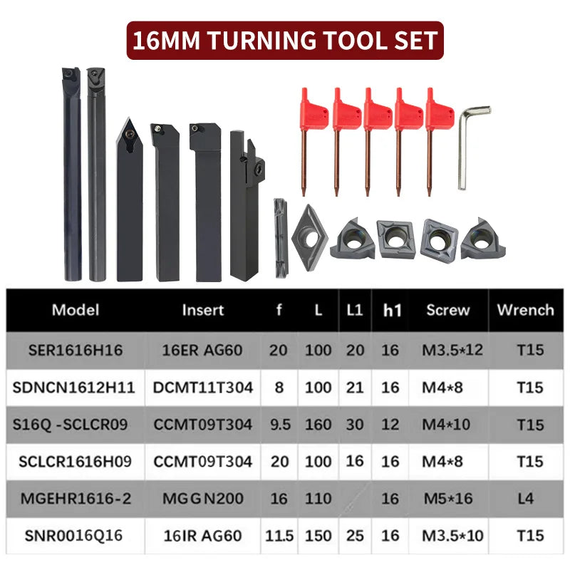 10/12/16MM Turning Tool Sets MGEHR SDJCR SDNCN SCLCR SER SNR Lathe Boring Bar With 7PCS Carbide Insert CNC Cutting Holder