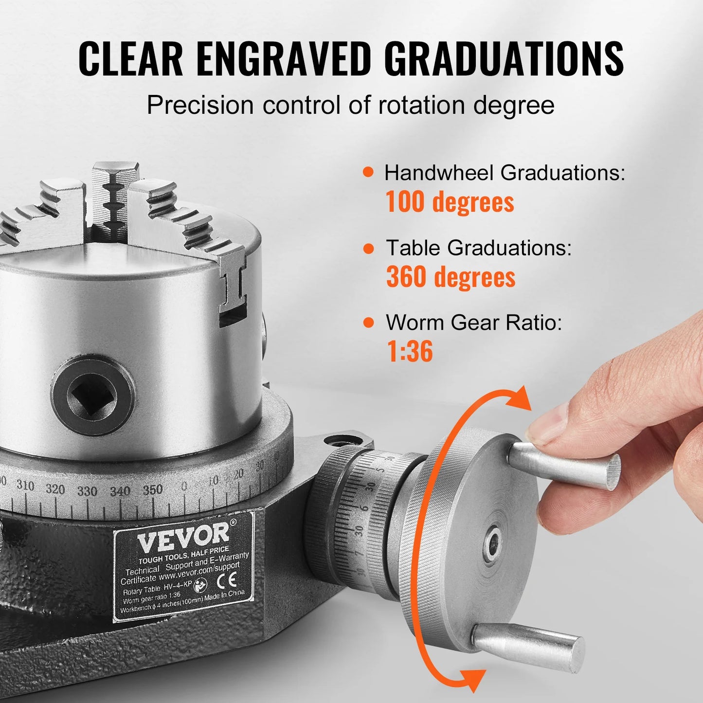 VEVOR Precision Milling Rotary Table 4''/ 100 mm, Horizontal Vertical Model with 3-Jaw Chuck Indexing Tools for Milling Machines