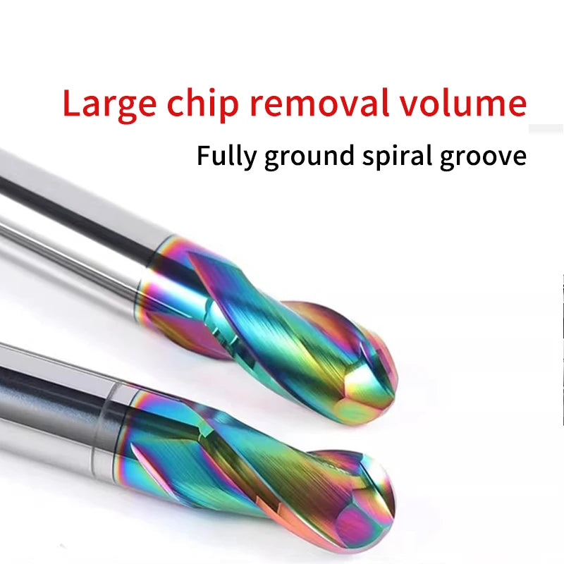 HRC55 Colorful Aluminum Ball Nose Milling Cutter 2 Flutes 50 60 75 100 150mm Tungsten Steel End Mill CNC Machine Tools