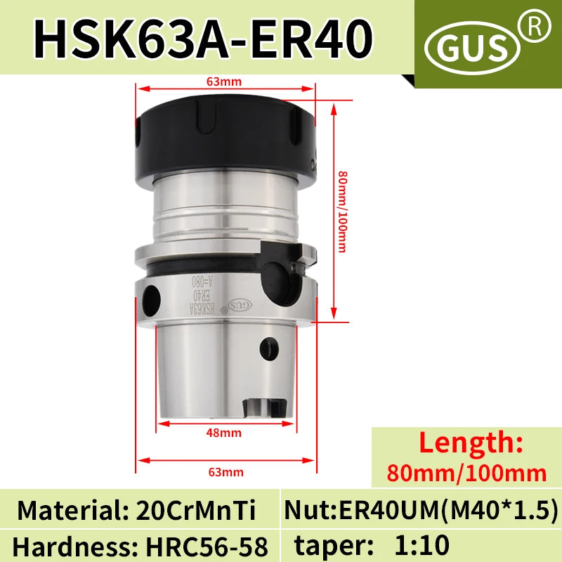 HSK63A High precision tool holder ER16 ER20 ER25 ER32 ER40 Collet chuck Five axis machine tools High speed Knife handle Spindle