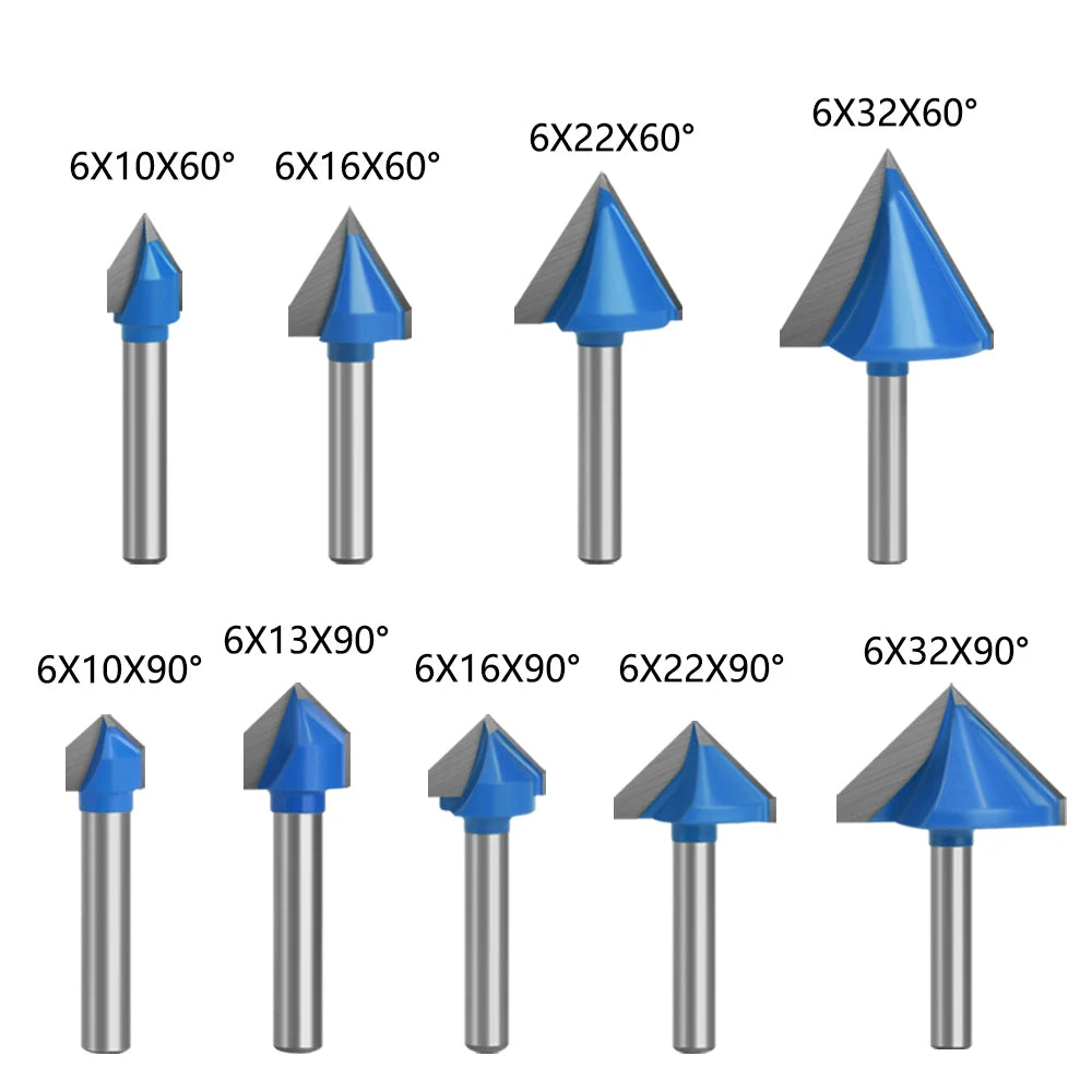 LAVIE 1pc 6mm Shank 60 90 120 150 Degree V Type Slotting Cutter Bit CNC Engraving Solid Router Bit Carbide Milling Cutter C06027