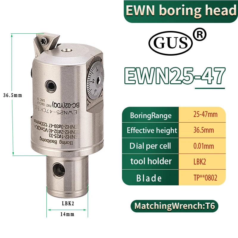 GUS Fine Tuned Boring Head EWN20 EWN25 CNC Tool Holder Metal Lathe Adjustable CBH CKB LBK1 2 3 4 5 6 Chuck Spindle Milling Tools